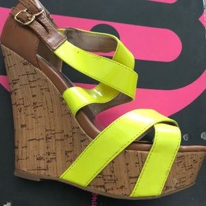 Charlotte Russe neon yellow platform cork wedges